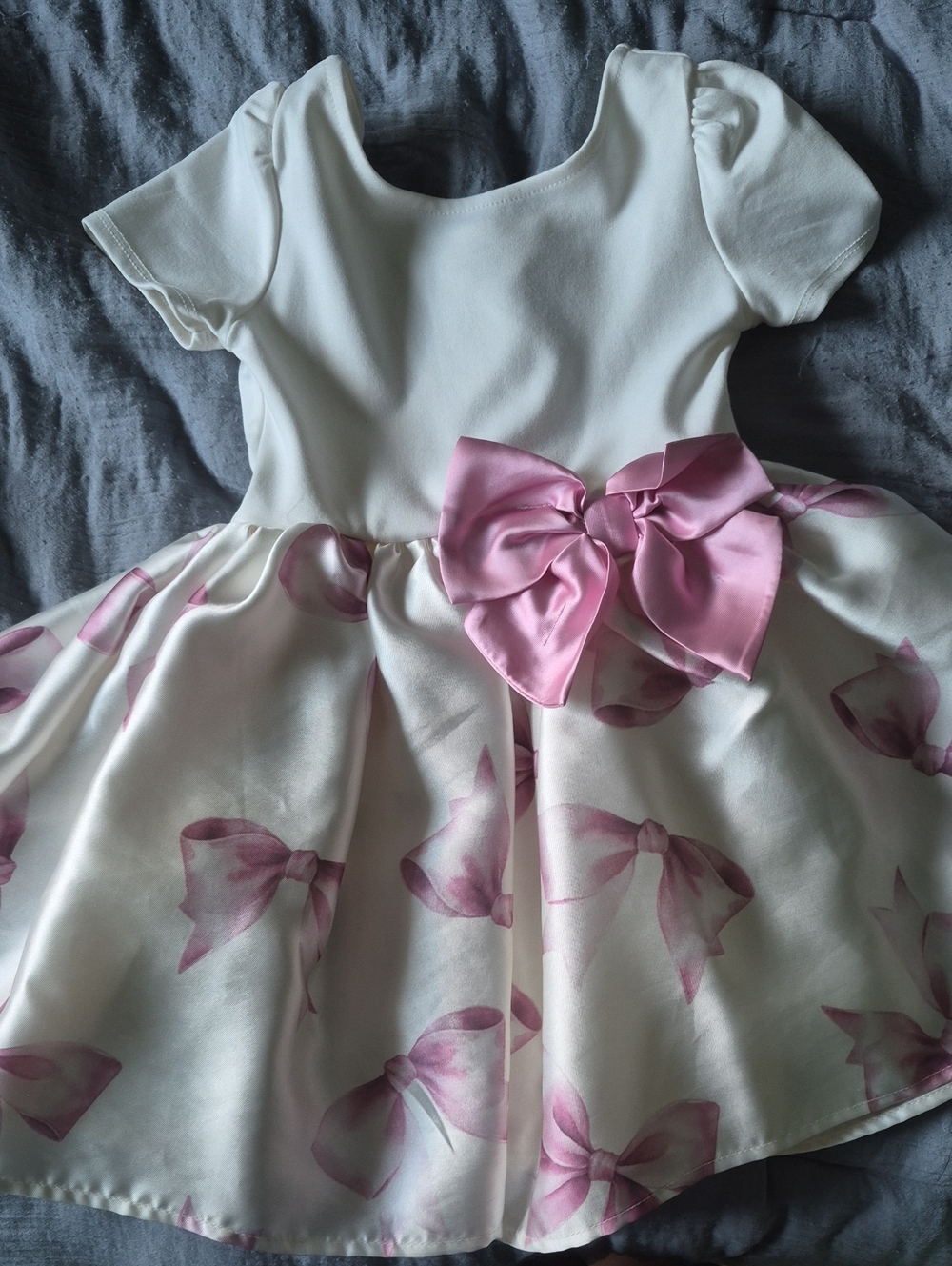 H&M Pink Ribbon Bow Satin & Jersey Fit & Flare Dress - Size 3/4T